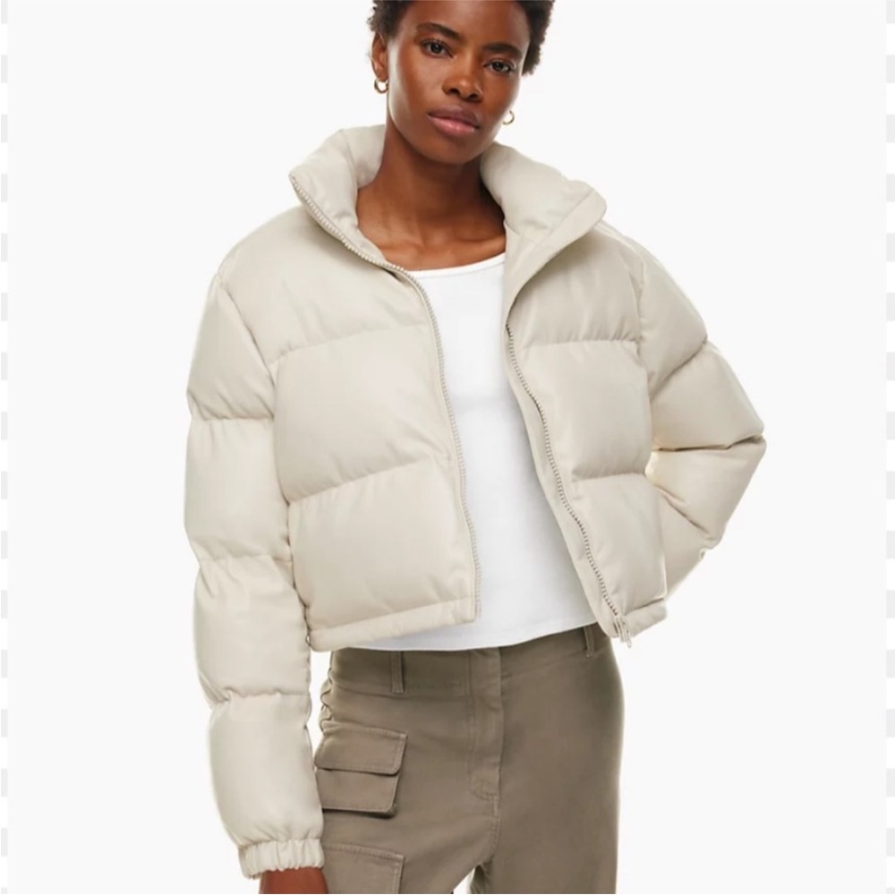 Wilfred Free Vista Puffer Vegan Leather Down Jacket Matte Pearl Size Small NEW